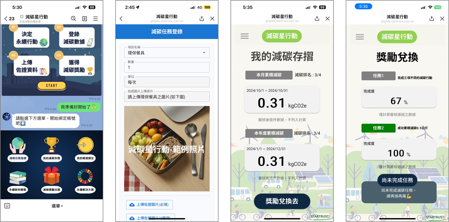 永續活動互動式APP 的任務參與流程畫面